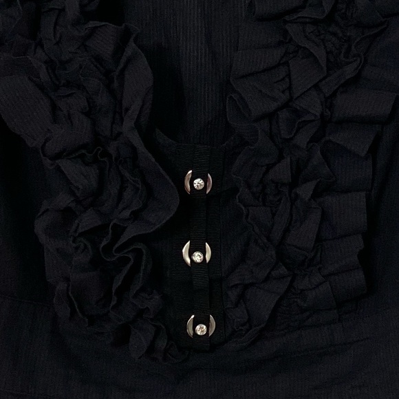 roccobarocco | Black Rhinestone Ruffled Top 6 - Picture 3 of 9